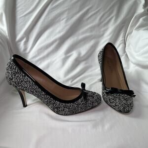 Talbots Womens Pumps Black/White Knit Heels Leather Inner and Soles Size 6.5 EUC